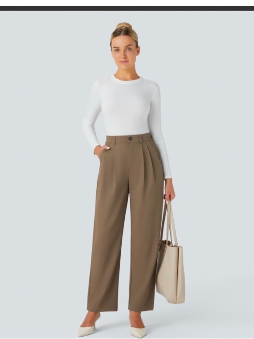 HALARA High-Waist Wide-Leg Pants in Olive Brown